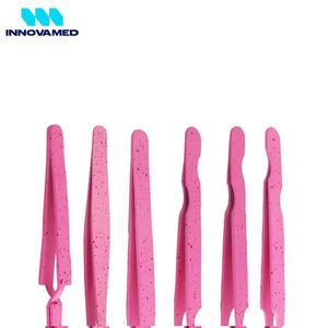 Juego de pinzas para extensión de pestañas de acero inoxidable con punta de fibra, color rosa, de INNOVAMED, al por mayor, a precio de mayorista. - Product Image 6