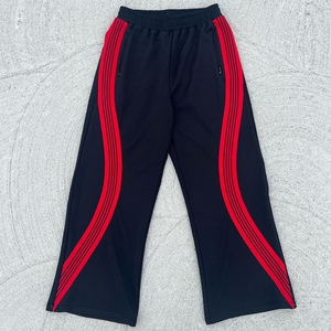 Pantalon de survêtement à rayures baggy pour hommes avec taille élastique et bandes latérales Pantalon de survêtement ample en polyester - Product Image 1