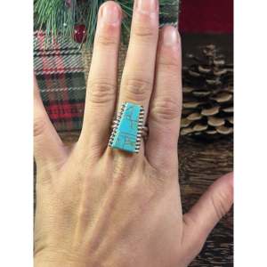Wilbert Grey Men's <b>Turquoise</b> & Sterling Silver Inlay <b>Ring</b> Size 9 - Product Image 2