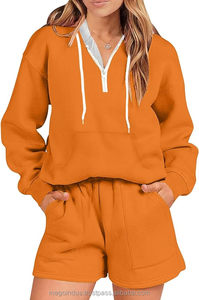 Venta al por mayor de alta calidad de las mujeres de encargo ligero 100% algodón chándal de dos piezas conjunto de Activewear Active Wear - Product Image 3