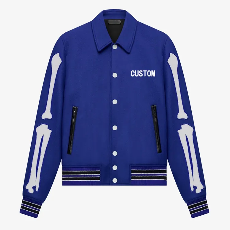 custom logo embroidered bones designer button baseball bomber men varasity jackets premium and luxury quality.