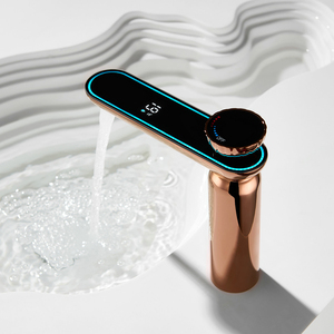 Grifo Mezclador de Lavabo de Baño de Diseño Moderno, de Cerámica, con un Solo Orificio, Color Oro Rosa, Montaje en Cubierta, Personalizado y Contemporáneo - Product Image 1