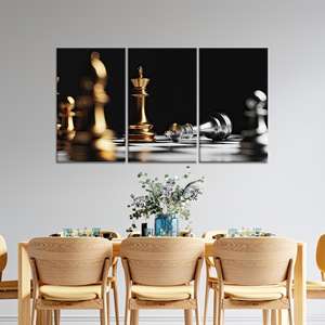 Impresión en lienzo de piezas de ajedrez modernas y elegantes: decoración artística para el hogar, JUEGO DE 3 LIEÑOS - Product Image 1