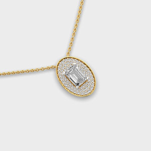 Luxury Women Yellow Gold <b>Emerald</b> Cut Diamond <b>Pendant</b> Necklace and Link Chain - Product Image 1