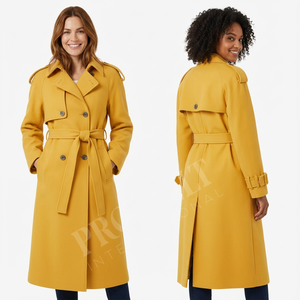 Abrigo Largo de Lana Marina de Doble Botonadura para Mujer, de Alta Calidad, con Cinturón, Elegante, Formal, Informal, Liso, para Invierno - Product Image 4