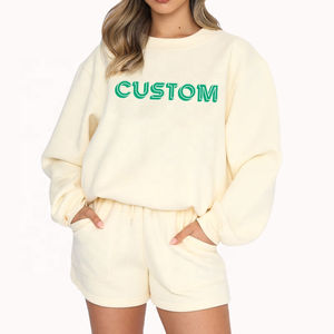 2025 vente en gros deux pièces sweats ensemble brodé pantalons de survêtement pull personnalisé surdimensionné sweat pantalon court ensemble - Product Image 5