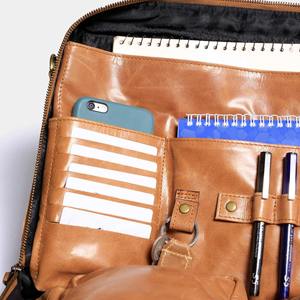 Maletín de Cuero Genuino Personalizado para Portátil, Bolso de Oficina Hecho a Mano con Organizador, Cierre Superior y Bolsillo, Ligero - Product Image 3