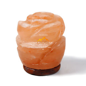Lampe en sel naturel de l'Himalaya en gros en forme de fleur de rose avec base en bois classique - Product Image 1
