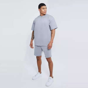 Ensemble T-shirt et short d'entraînement décontracté d'été pour homme de haute qualité, col rond, manches courtes, en polyester/coton respirant - Product Image 4