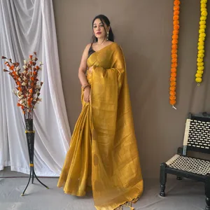 Original Tissue Silk Sarees com Zari Tecelagem tudo sobre ter Mango Border ter Chit Pallu com Jhalar Emparelhado com Zari saree