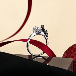 Jeulia Hug Me Sleek Black <b>Cat</b> <b>Ring</b>-Sterling Silver with Gold Plated Vintage Inlay - Product Image 4