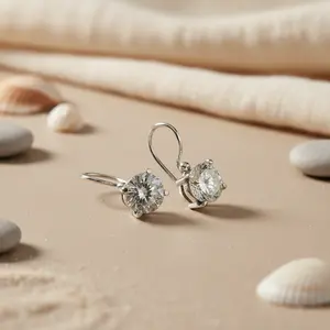 Boucles d'oreilles en cristal avec fermoir à levier en zircone cubique argenté pour femmes, cadeau - Product Image 3