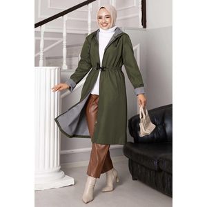 Gabardina de corte ancho con cremallera de túnel de cintura caqui - Product Image 3