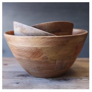 Ensaladeras talladas personalizadas de alta calidad, juego de cuencos para servir de madera Natural hechos a mano, altamente pulido para el hogar, cartón de la India - Product Image 1