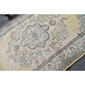 พรมตุรกีวินเทจ9.1ft 6.4 x สีเหลืองน้ำเงินแบบเย็บปะติดปะต่อกันเทคนิคถักแบบแบนสำหรับตกแต่งห้องนั่งเล่น - Product Image 5