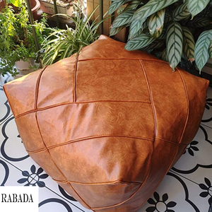 Modern Vintage Diamond Shape Quilted Leather Shilling Square Pouf Indian Upholstery Rustic Comfortable Seating Leather Pouf - Product Image 3