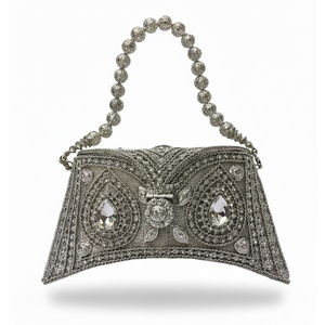 Sac de soirée élégant et léger en métal perlé pour femme, doublure en soie, bandoulière, fermeture à fermoir, capacité 1-1,9 L - Product Image 1