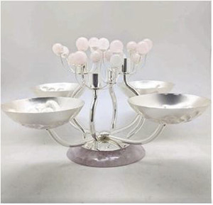 ชามเสิร์ฟช็อกโกแลต4ส่วนพร้อมฐานเรซินสำหรับบ้านโรงแรมและร้านอาหารชามเสิร์ฟพร้อมลูกบอลเรซินสีเงิน - Product Image 3