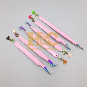New Arrivals Pink Tweezers Bottom Heart <b>Eyelash</b> Tweezers for <b>Eyelash</b> <b>Extension</b> Stainless Steel Style <b>mink</b> Lash Tweezer - Product Image 1