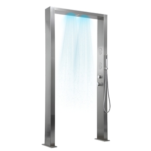 Colonne de douche de jardin extérieure fixée au sol en acier inoxydable Acero Double avec cascade et jets hydro lombaires Douchette à main Fini! - Product Image 2