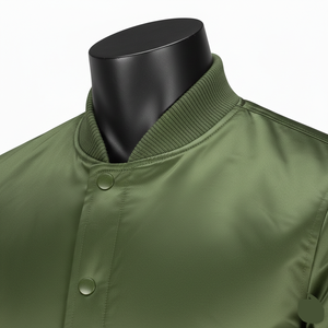 Blouson bomber en satin vert olive de qualité supérieure, veste en satin tendance pour le collège, veste en satin légère personnalisée, veste d'extérieur en satin. - Product Image 4