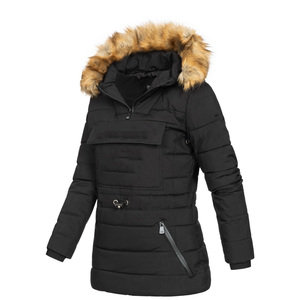 Puños elásticos de lujo elegante mujer ropa de invierno Parka chaqueta con cremallera cómoda piel con capucha chaqueta especial de invierno parches personalizados - Product Image 4