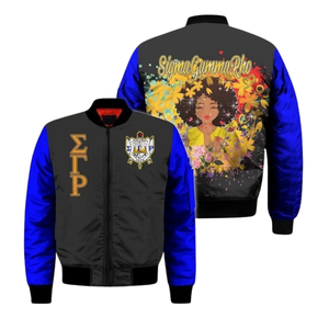 Veste en satin SGRho Sigma Gamma Rho 1922 bleu royal or brodée grecque Bomber Sorority Vêtements d'extérieur pour femmes - Product Image 3