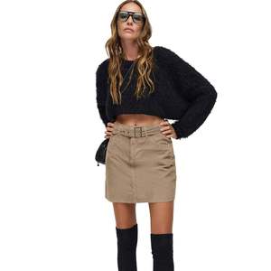 Mini-jupe droite en velours, design patchwork décontracté, taille empire, taille XS, tissu tricoté en élasthanne, utilisation été-hiver - Product Image 3