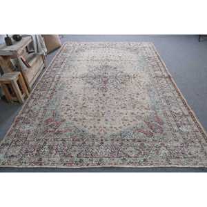Vintage Large Rug, 6.9x10 ft Turkish Rug, <b>Red</b> <b>Wool</b> Rug - Product Image 1