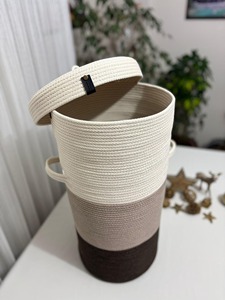 Grand panier en macramé avec couvercle, parfait pour le rangement du linge, organisateur décoratif pour la maison, chambre à coucher, salle de bain, vente en gros en provenance d'Inde - Product Image 6