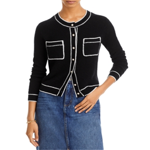 Cardigan Casual C by Bloomingdale's, Maglione a Maniche Lunghe in Cashmere con Motivo Stampato e Bottoni Decorativi, Nero, Taglia L - Product Image 1