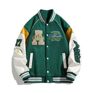 Best Selling Men's Canvas Varsity <b>Jackets</b> Breathable College Streetwear Stand Collar Baseball Letterman Embroidery <b>Patches</b> OEM - Product Image 3