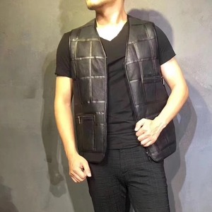 เสื้อโค้ทกันหนาวหนังแท้สำหรับผู้ชาย, แจ็คเก็ตให้ความอบอุ่นตัวแขนกุด - Product Image 5