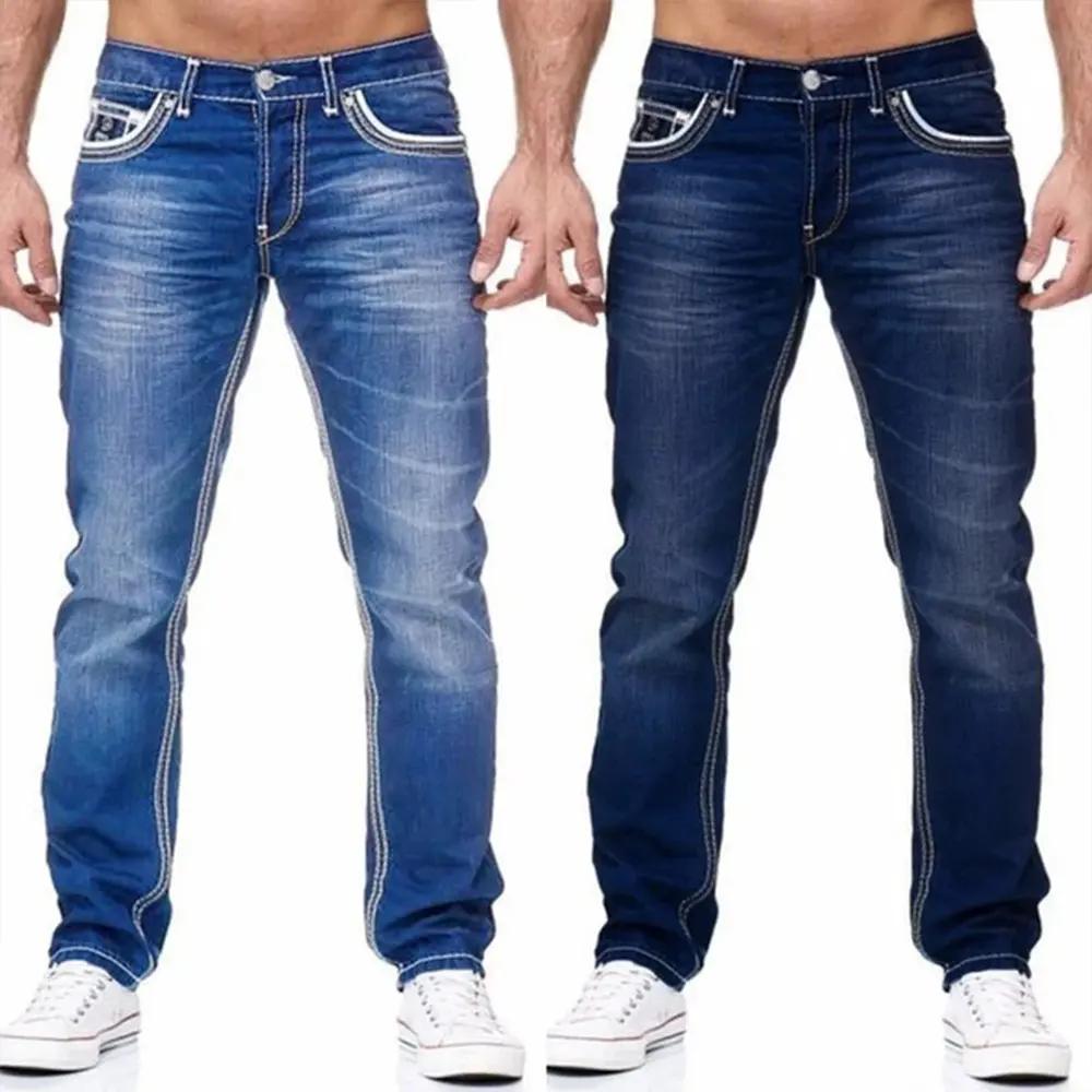 Oem Dunne Jeans Heren Losse Rechte Broek Mode Elastische Taille Hoge Kwaliteit Streetwear Losse Broek