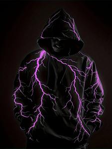 Sweat à capuche pour homme Violet Lightning Imprimé Pull de poche Street Fashion Sweats à capuche pour homme et femme Sweats à capuche décontractés pour homme - Product Image 2