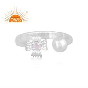 Latest Fine Sterling Silver Natural Rainbow <b>Moonstone</b> Gemstone Adjustable Ring Custom Jewelry Manufacturer - Product Image 3