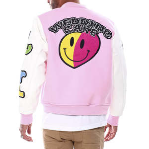 Custom Men's Premium Vintage White 100% Wool Varsity <b>Jacket</b> High Quality Winter Letterman Chenille Embroidery <b>Patchwork</b> Pattern - Product Image 3