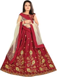 Shoryam Fashion Lehenga Choli marron sans manches longueur ras du sol pour petites filles - Robe de soirée ethnique indienne haut de gamme avec dupatta - Product Image 2