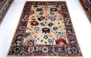 Juego de alfombras de lana Oushak Vintage de 8x10, alfombras revolucionarias Rosas y azules anudadas a mano para sala de estar, alfombra hermosa para el hogar - Product Image 5