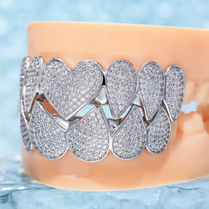 Personalizada forma de corazón Hip Hop 925 Starling plata Moissanite diamante dientes Grillz personalizado ZigZag ajuste diamante Grillz - Product Image 2