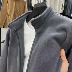 Pull simple décontracté avec logo personnalisé OEM Veste cardigan à fermeture éclair et col montant pour hommes Veste polaire épaisse et chaude - Product Image 2