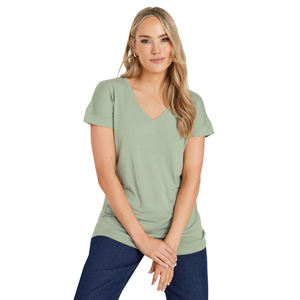 2025Hot Sale femmes printemps et été couleur unie à manches courtes col en v Simple T-shirt haut vêtements pour femmes T-shirt - Product Image 1