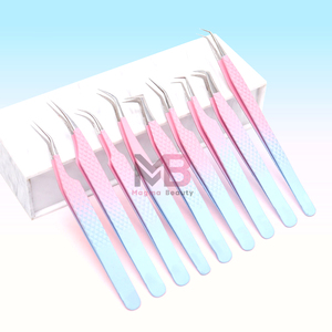 Venta al por mayor de pinzas de extensión de pestañas de 10mm con punta de astilla antimagnética recubierta de diamante de dos tonos personalizados con etiqueta privada - Product Image 2