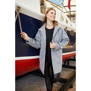 RMG Plus Size Gray Wool Blend Style Coat with Elegant Sleeve Details for Women, <b>Warm</b> Winter Outerwear Collection - Product Image 1