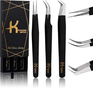 Pinces à cils pour extensions de cils, finition mate, KHADMI IMPEX, pointe en fibre, pinces à cils droites et courbées, et pinces à cils volumineuses - Product Image 4