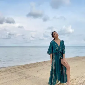 Nieuwste Badmode Mouw Nieuwe Aankomst Hot Selling Strand Zwemmen Cover Up Jurk Rayon Tie Dye Kimono Voor Wereldwijde Levering