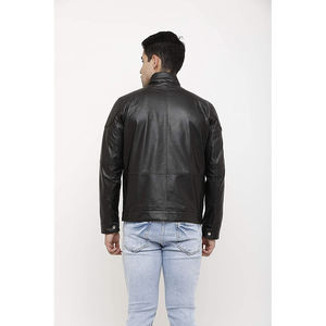 Chaqueta de Cuero Vacuno Genuino con Logotipo Personalizado 2024, Impermeable, Ecológica, para Hombre, Corte Entallado, Cuello Alto, Estilo Motero de Invierno - Product Image 5