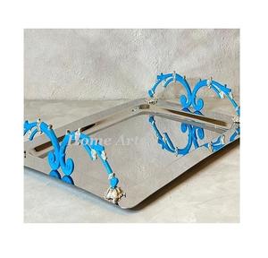 Plateau de nourriture martelé en acier inoxydable avec poignées en feuilles Plateau de service à thé et café de taille personnalisée de la plus grande qualité - Product Image 6