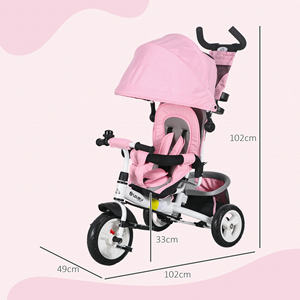 HOMCOM-Triciclo infantil de 1 a 5 años, con asa y toldo ajustable, 49x102x102 cm, color blanco y rosa - Product Image 3
