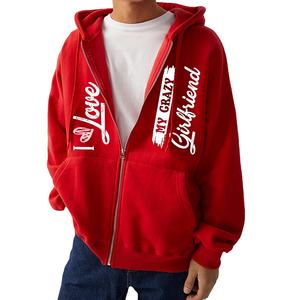 Sudaderas con cremallera roja Mezcla de algodón Peso pesado Cómodo Ropa de calle con capucha Deportes casuales Impresión digital de gran tamaño Hombres - Product Image 1